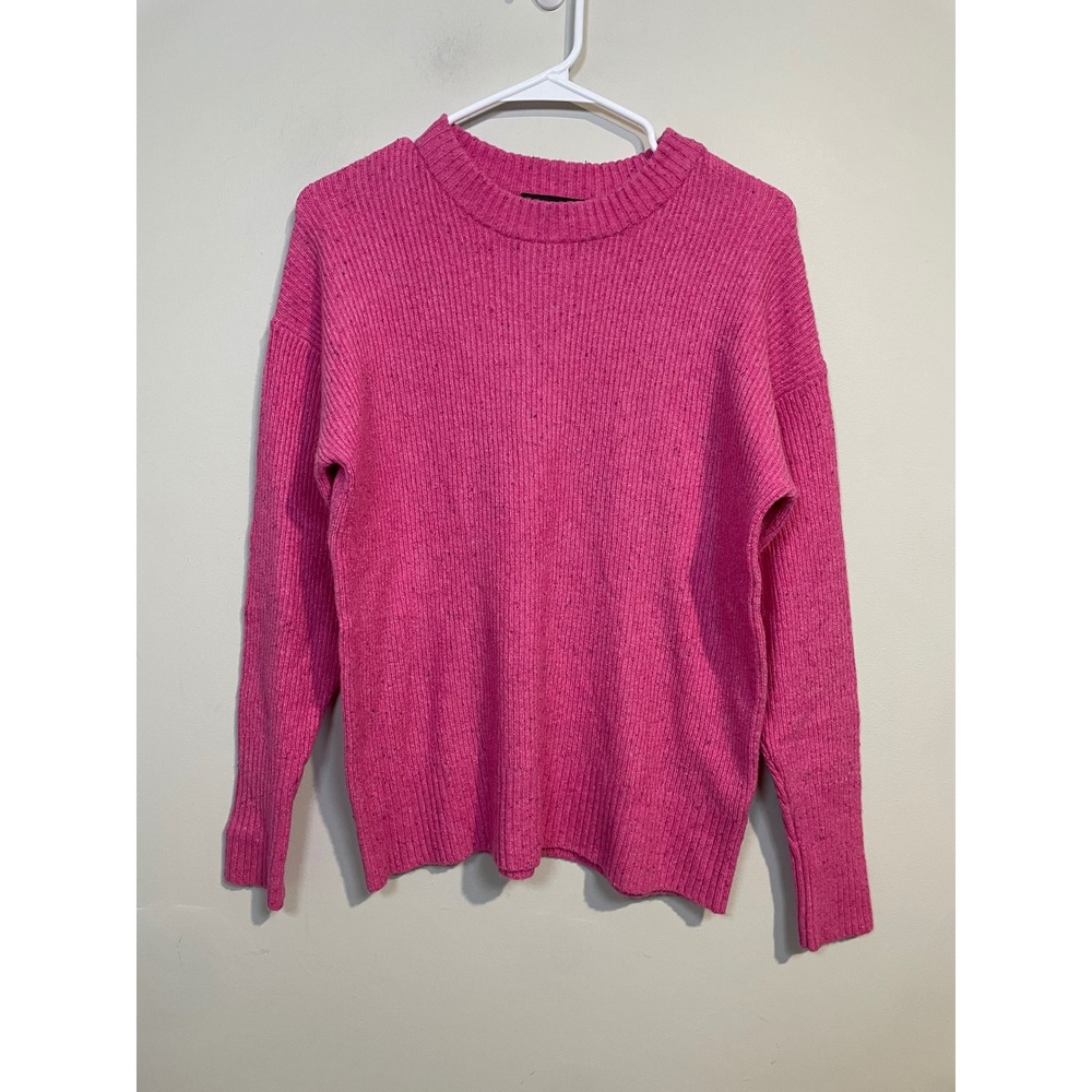 Something Navy Pink Ribbed‎ Crew Neck Wool Blend Sweater Size Small